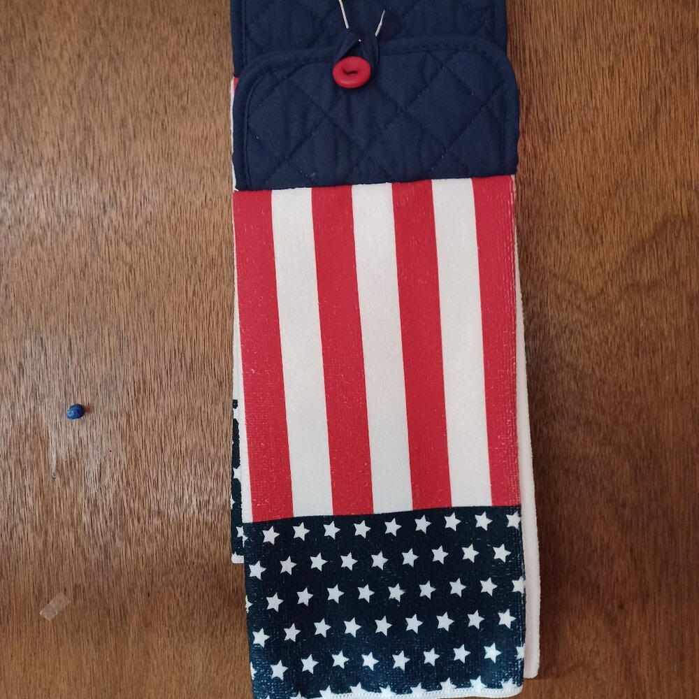 American Patriotic flag Hanging Kitchen Towel set of 2 Full Towel